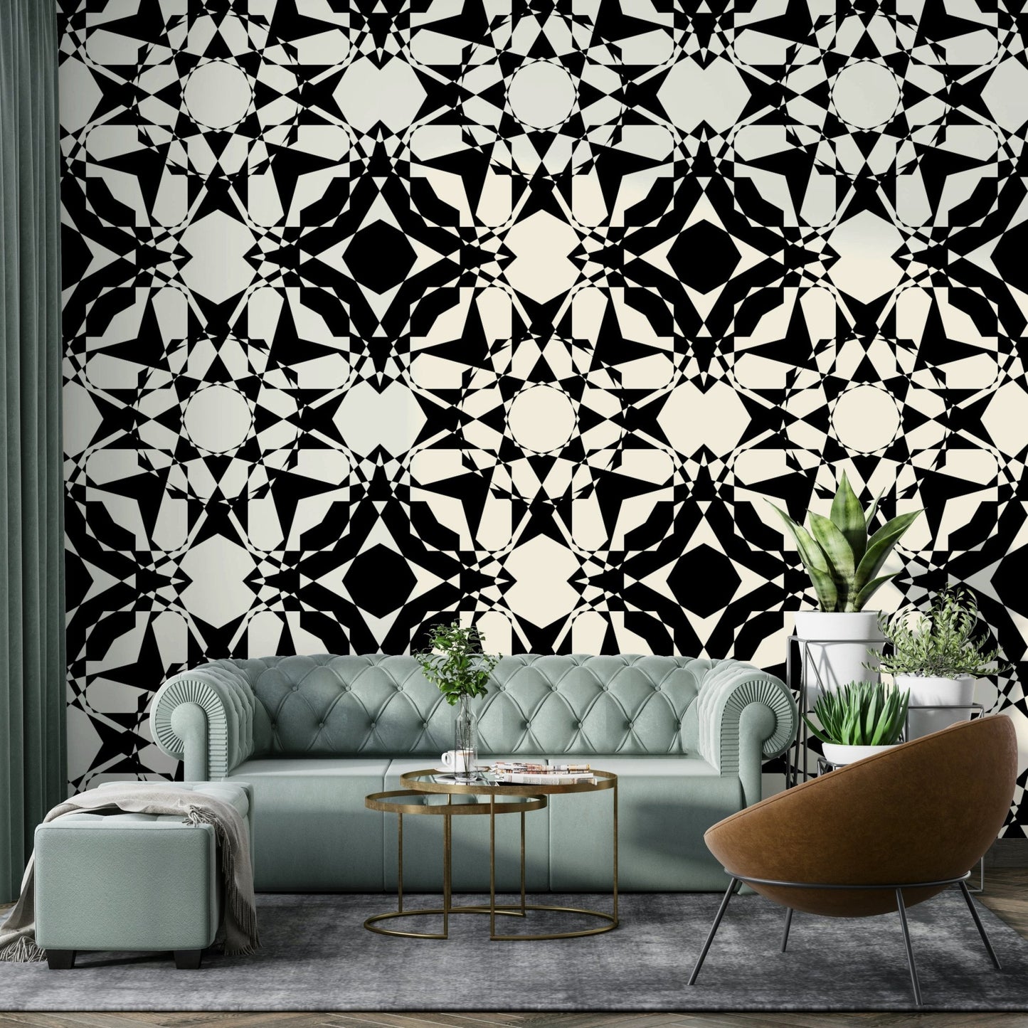 Wallpaper with a multifaceted, abstract design

