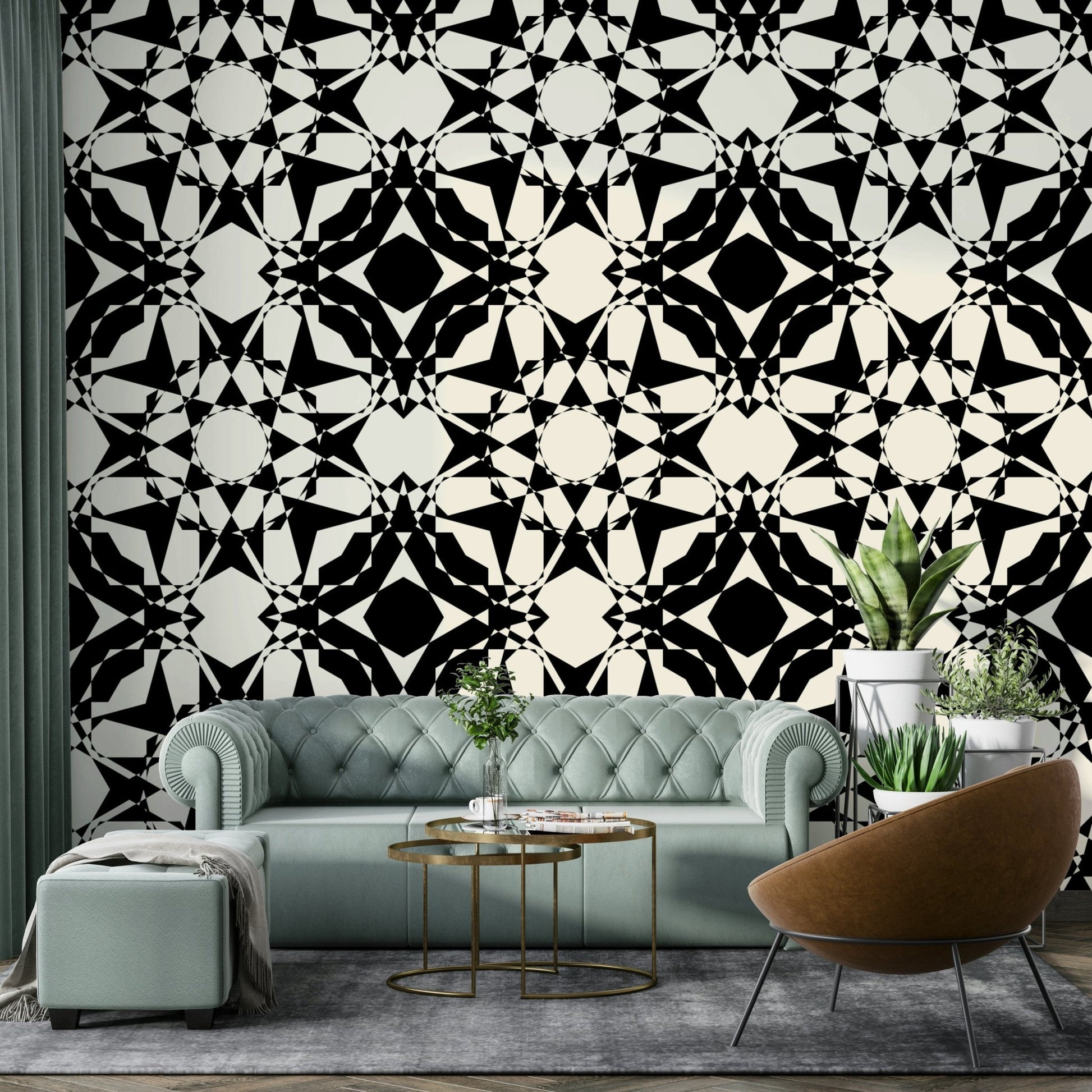 Wallpaper with a multifaceted, abstract design

