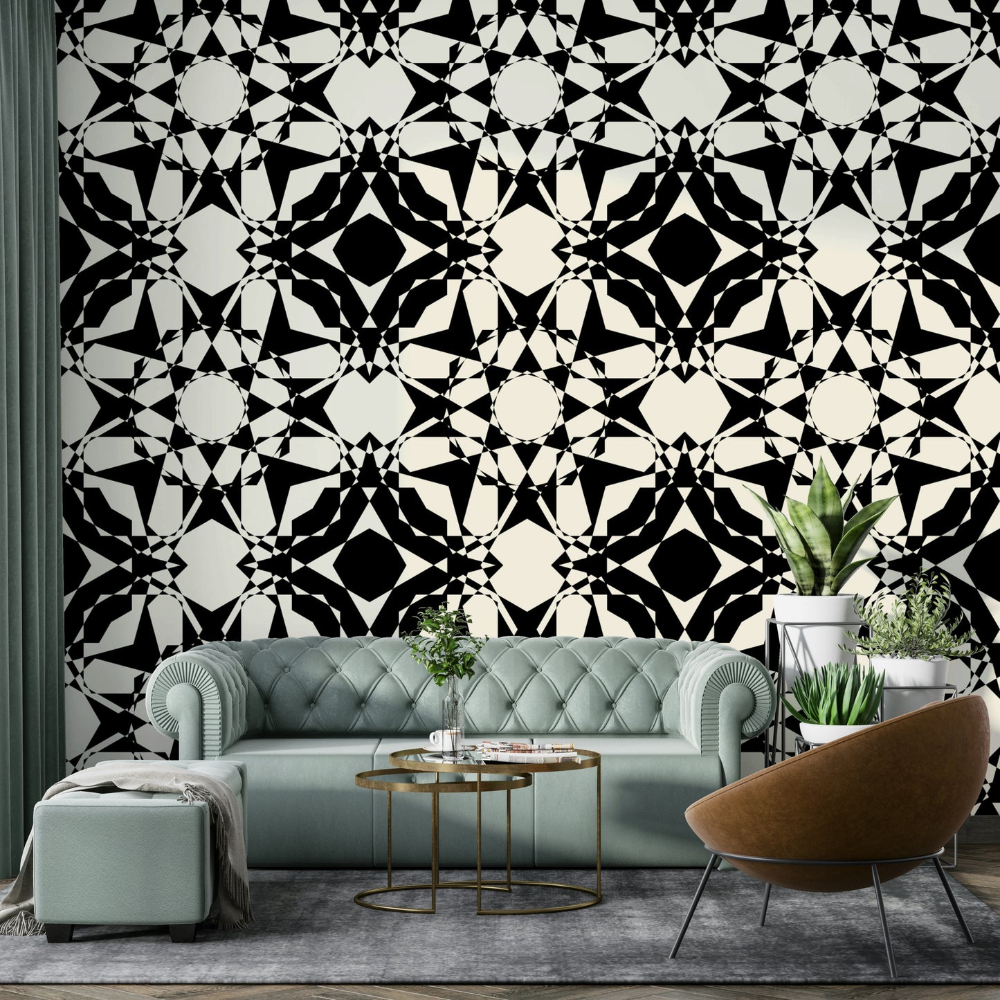 Wallpaper with a multifaceted, abstract design

