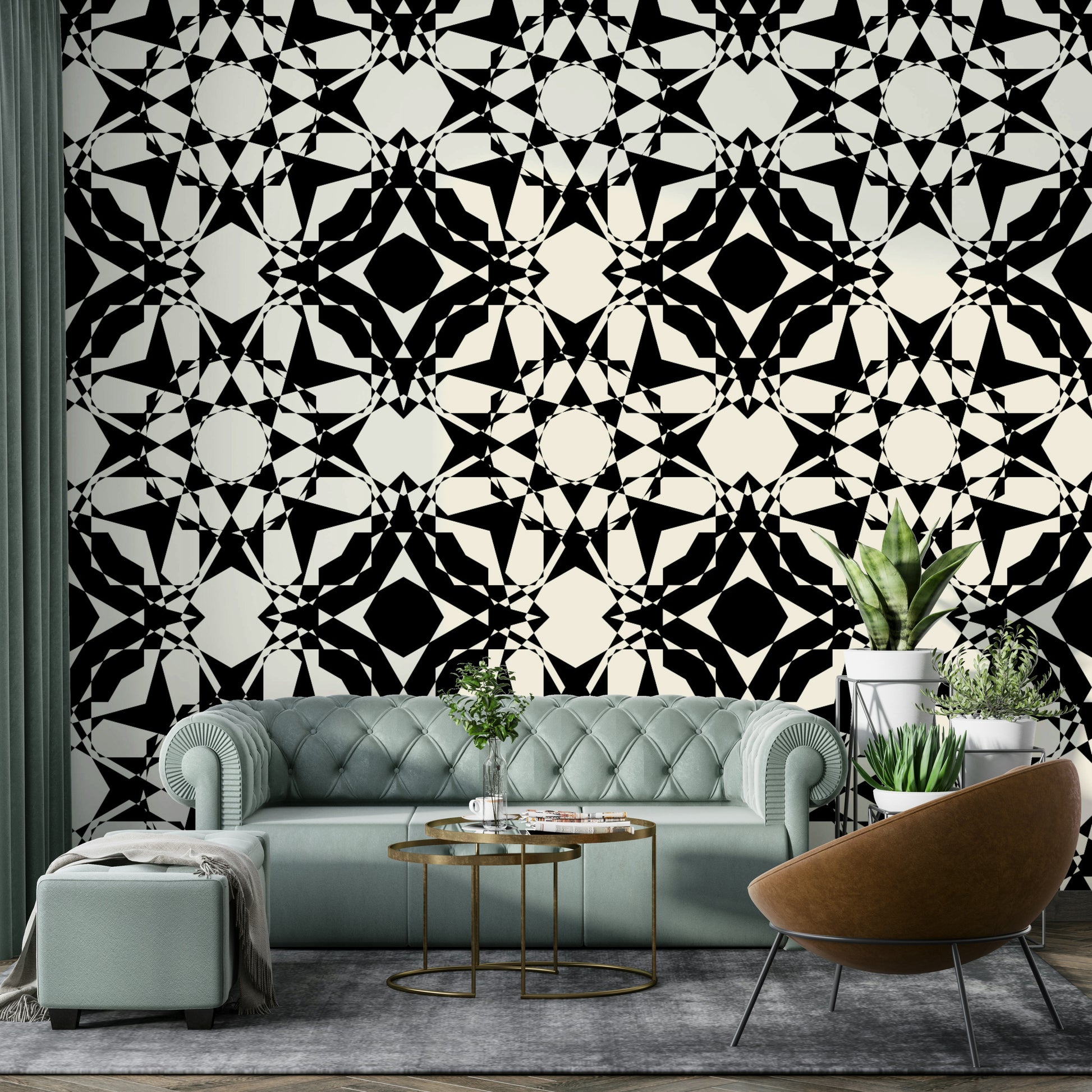 Wallpaper with a multifaceted, abstract design

