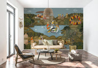 Kaliya Mardan Saga wall mural detail with ornate borders and patterns