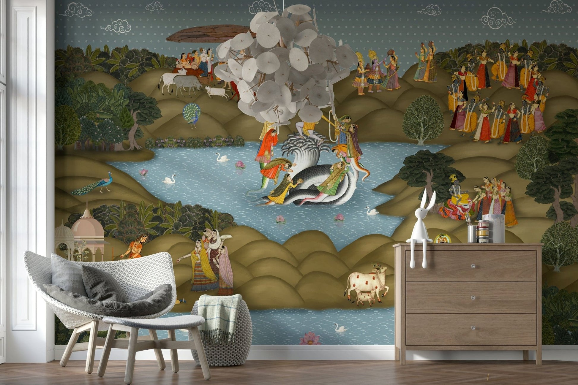 Mythology theme wall mural Kaliya Mardan Saga for a statement wall