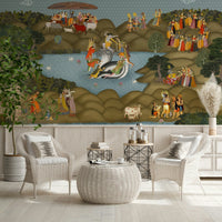 Kaliya Mardan Saga mural installed on a living room feature wall