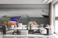 Hallway  featuring Kayaks on Pier Wall Mural behind the bed wall
