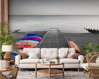 Kitchen space featuring Kayaks on Pier Wall Mural with pier leading outward