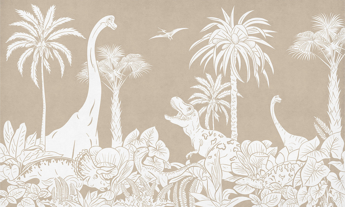 Monochrome Dino Brown Wall Mural in your room — zoomed