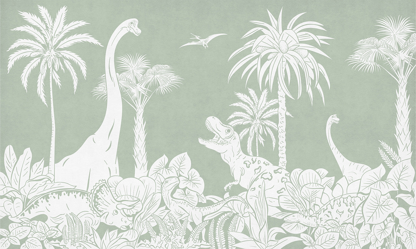 Monochrome Dino Green Wall Mural