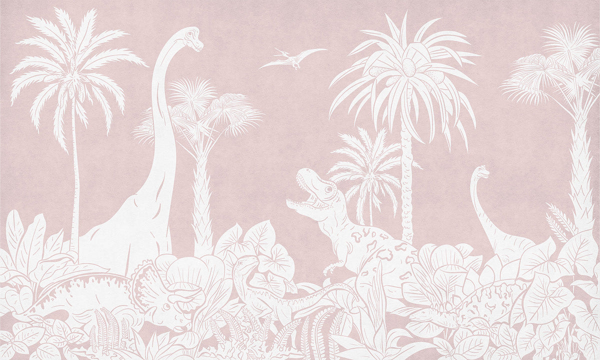 Monochrome Dino Pink Wall Mural in your room — zoomed