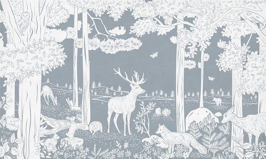 Monochrome Forest Blue Wallpaper Mural