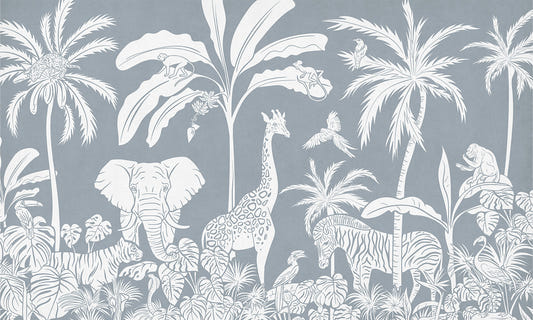 Monochrome Jungle Blue Wall Mural