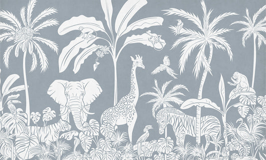 Monochrome Jungle Blue Wall Mural