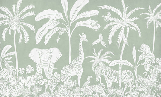 Monochrome Jungle Green Wall Mural