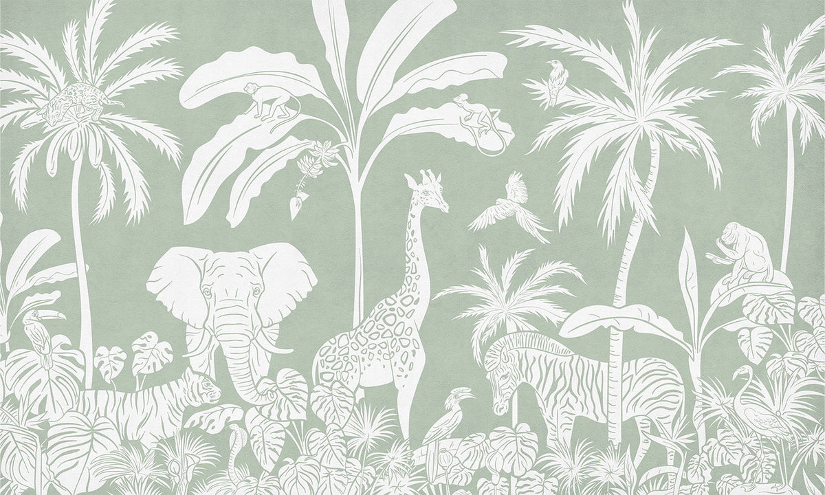 Monochrome Jungle Green Wall Mural