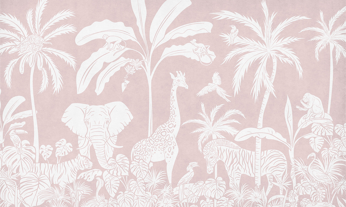 Monochrome Jungle Pink Wall Mural