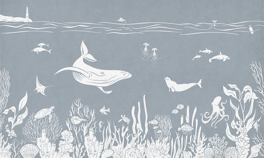 Monochrome Sea Blue Wallpaper Mural