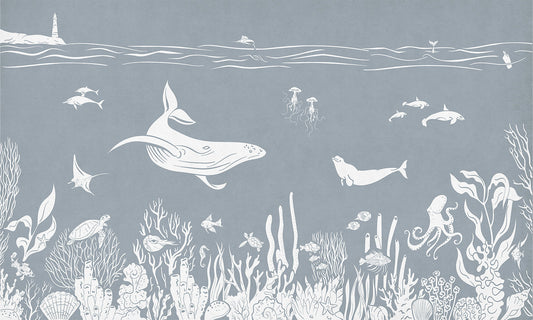Monochrome Sea Blue Wallpaper Mural