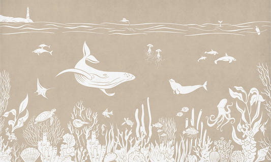 Monochrome Sea Brown Wallpaper Mural