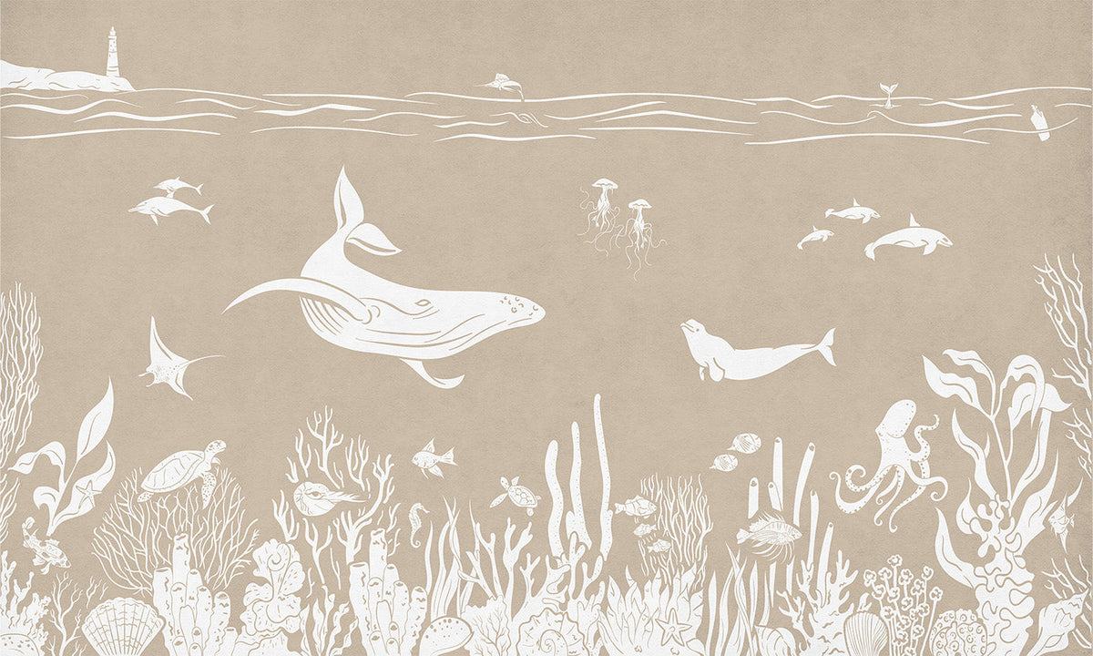 Monochrome Sea Brown Wallpaper Mural