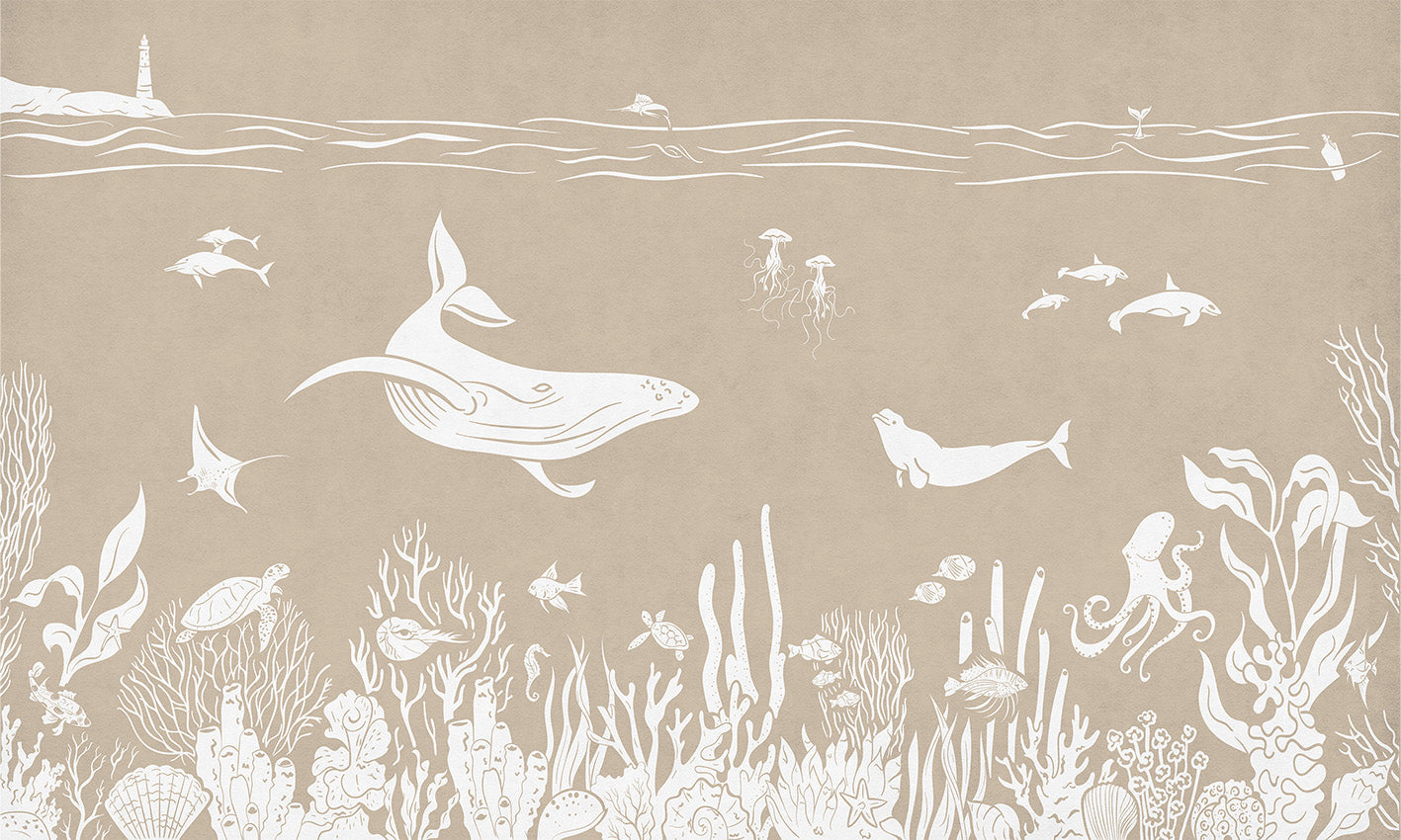 Monochrome Sea Brown Wallpaper Mural