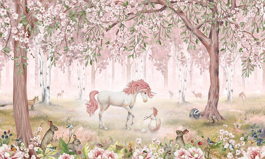 Unicorn Forest Pink Wallpaper Mural