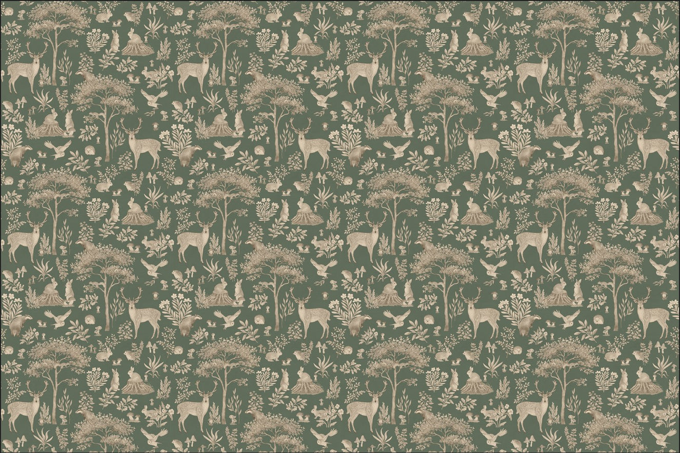 Vintage Green Wildlife Wallpaper
