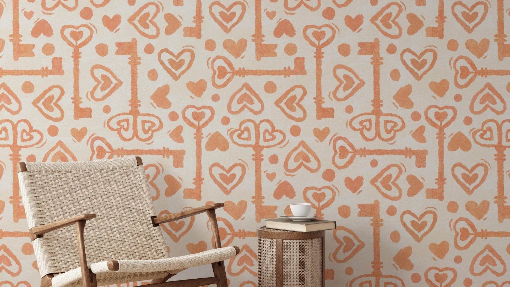 Light peach romantic heart and key design
