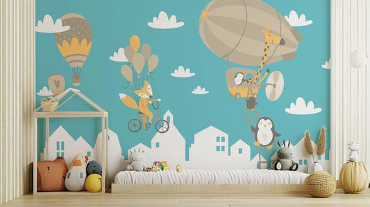 Bright Kids Animated Motifs Wallpaper Mural mural map-06
