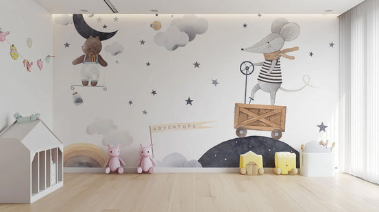 Whimsical Animal Sleep Scene Wallpaper C243

