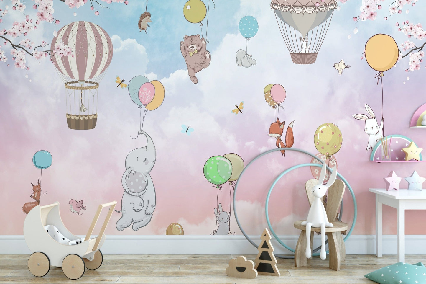 Kids Animals Hot Air Balloon Wallpaper - Giffywalls A141