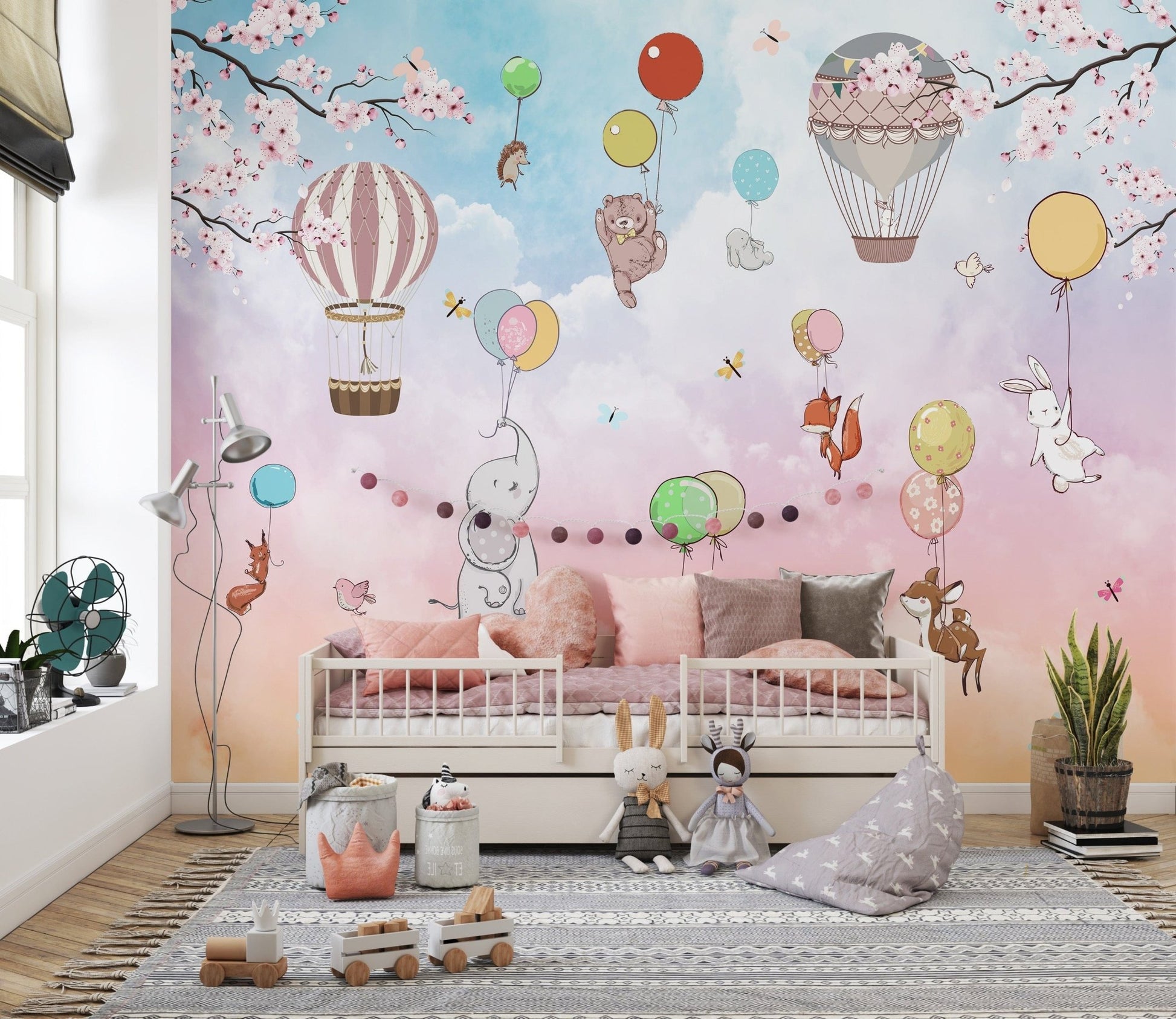 Playful hot air balloon wallpaper for kids A141
