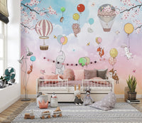 Playful hot air balloon wallpaper for kids A141
