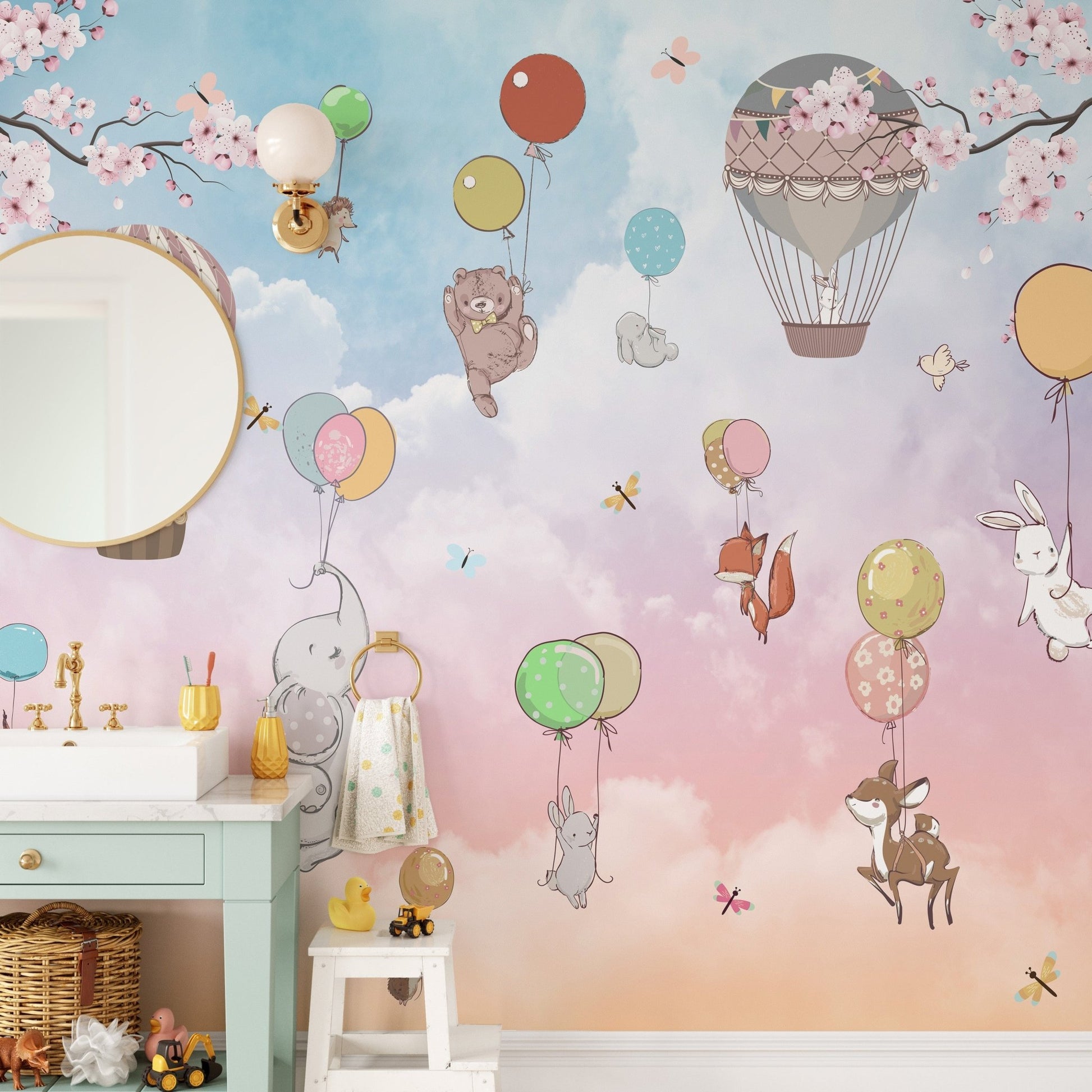 Kids Animals Hot Air Balloon Wallpaper - Giffywalls A141