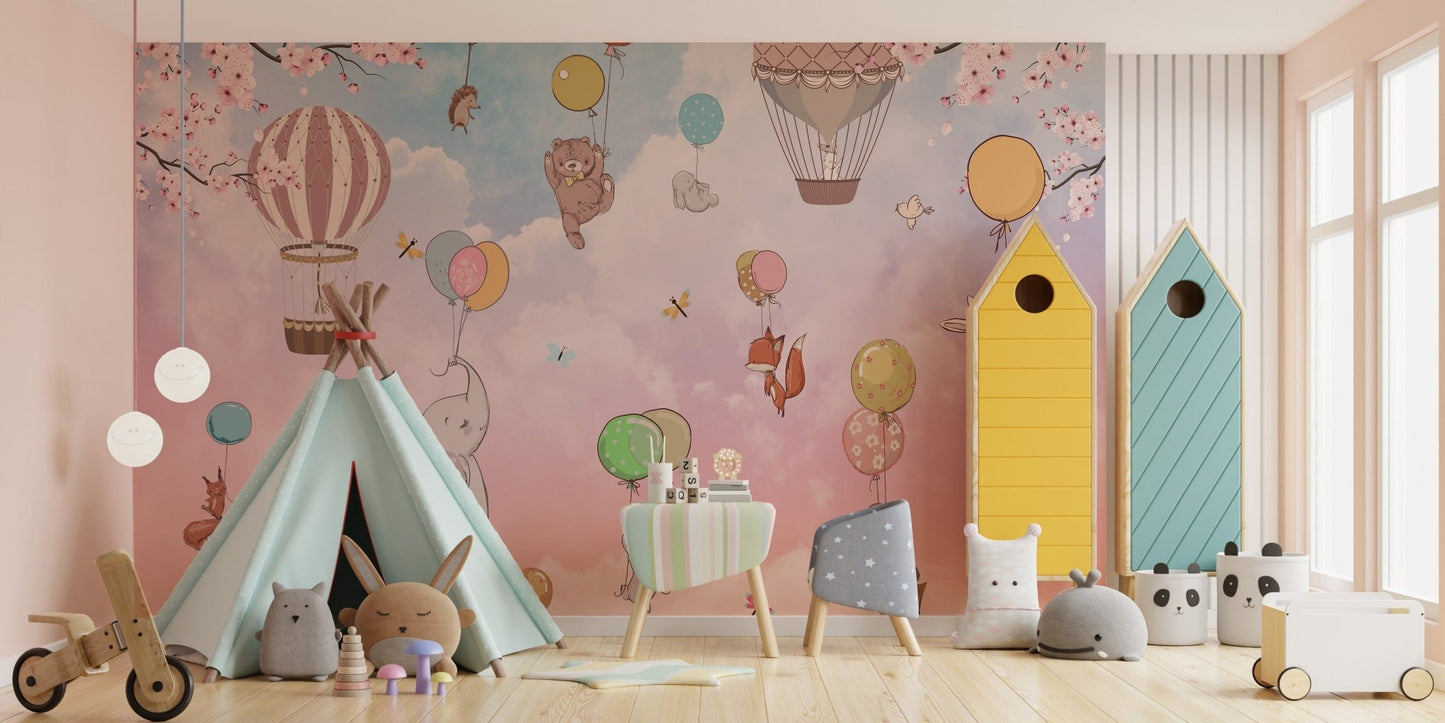 Fun kids’ wallpaper with animal balloons A141
