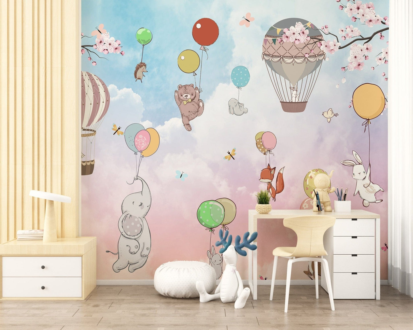 Kids Animals Hot Air Balloon Wallpaper - Giffywalls A141