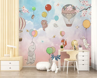 Kids Animals Hot Air Balloon Wallpaper - Giffywalls A141
