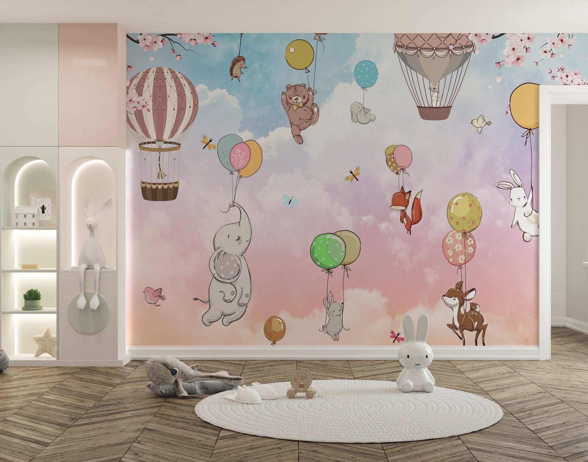 Fun kids’ wallpaper with animal balloons A141
