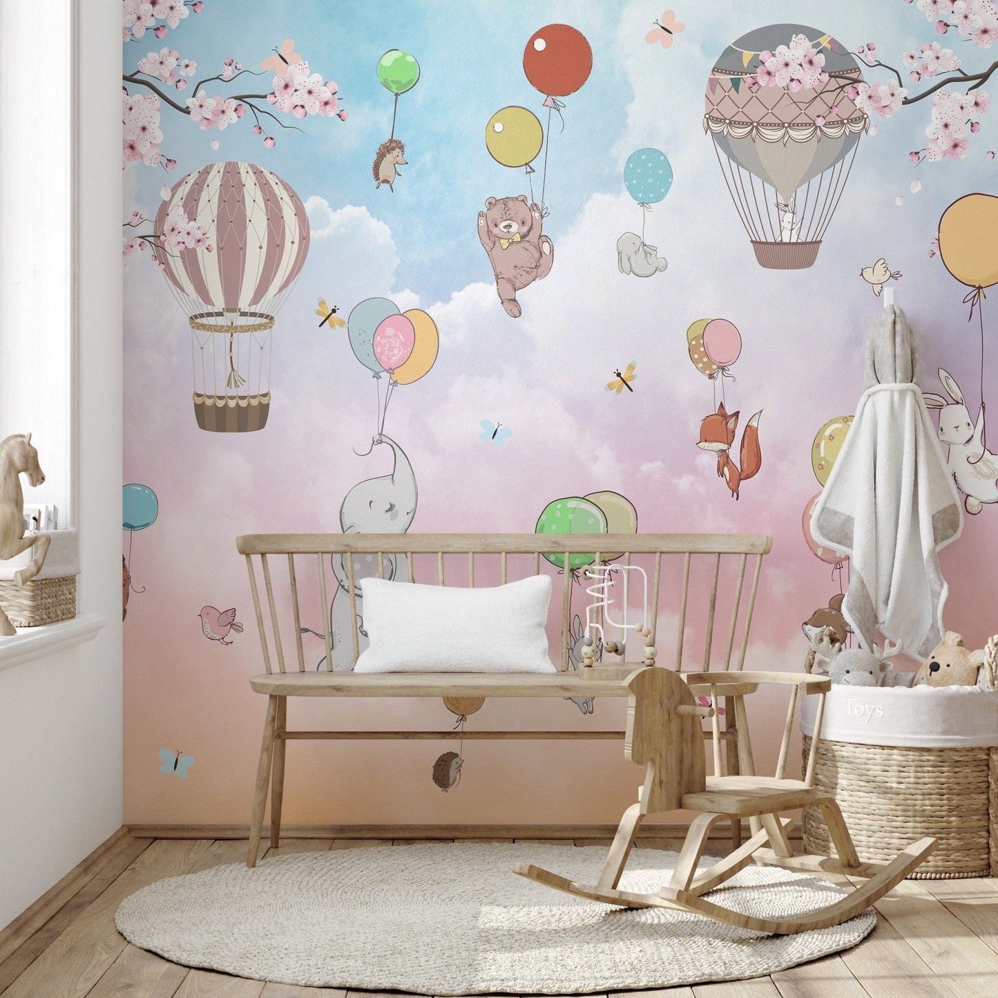 Animals in hot air balloons wall mural design A141
