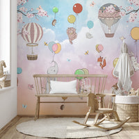 Animals in hot air balloons wall mural design A141
