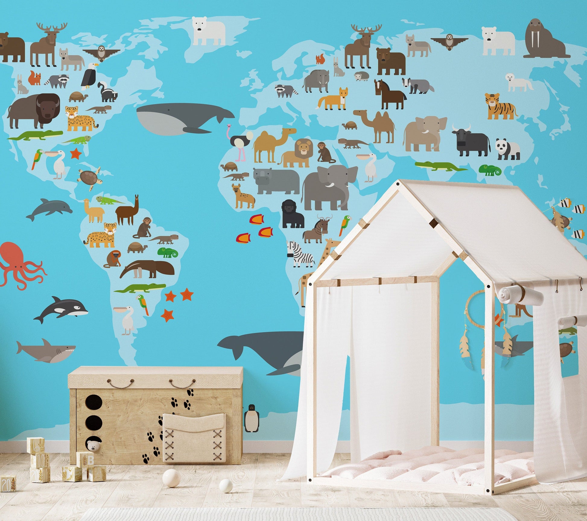 Animal map wallpaper for nursery
