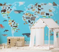 Animal map wallpaper for nursery

