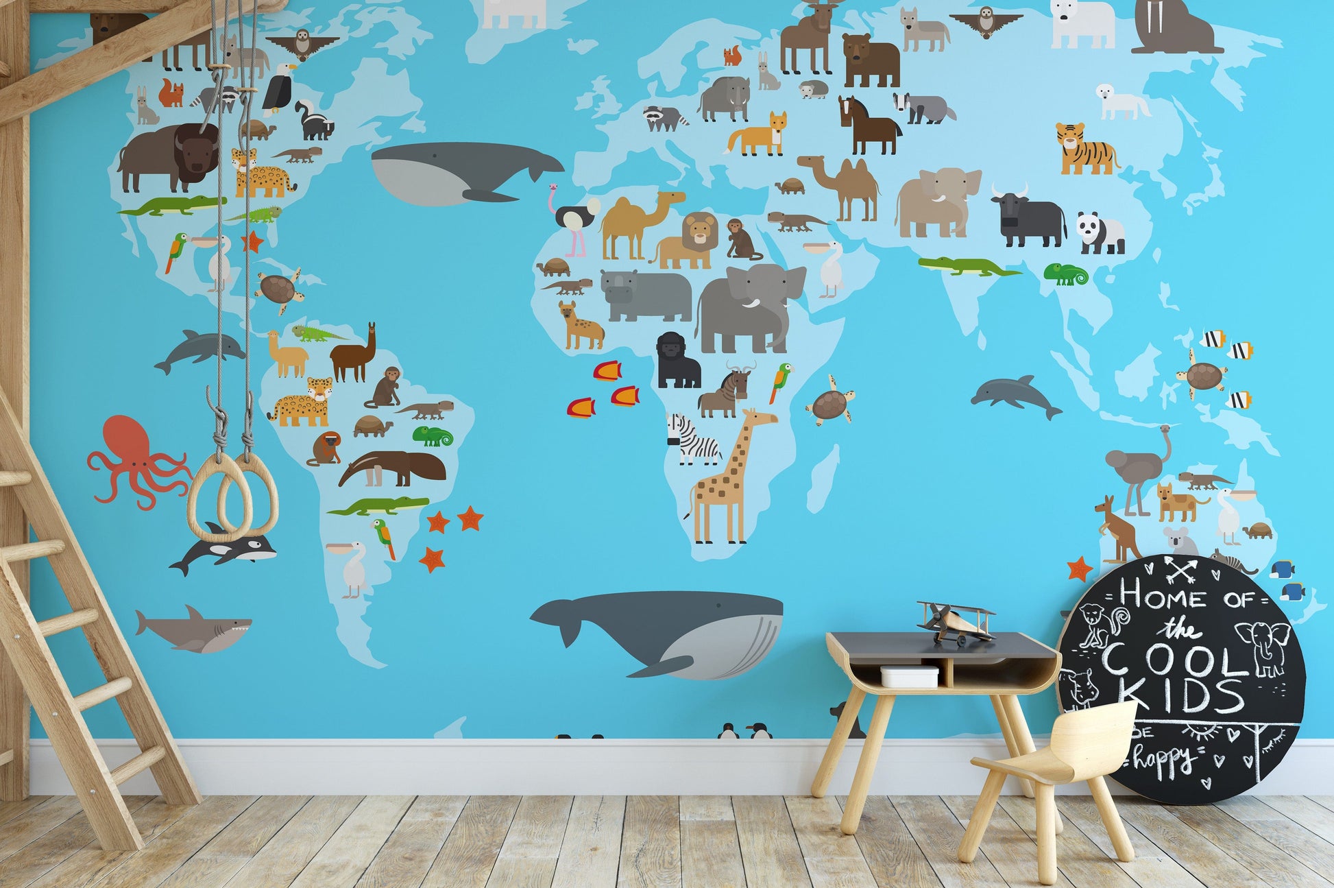 Kids animal map wall mural
