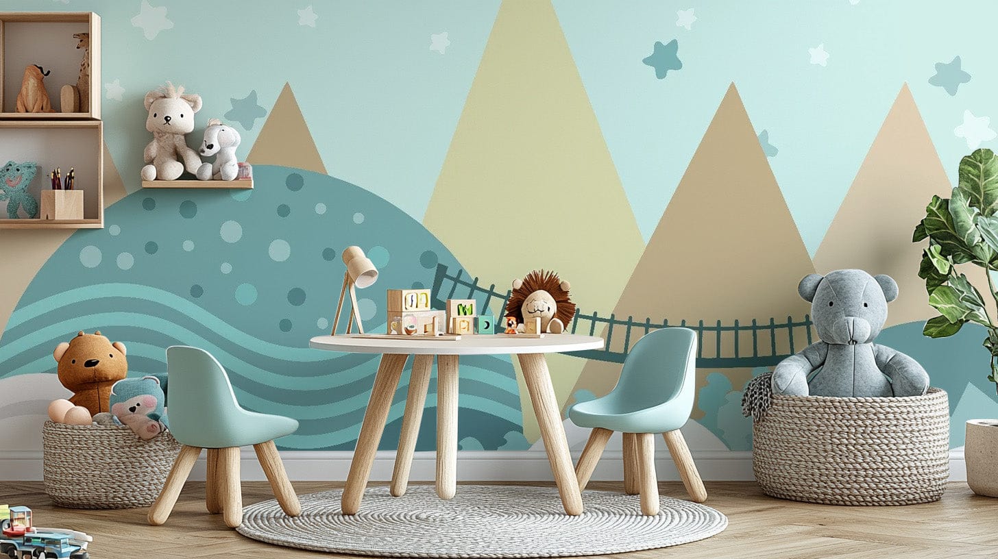 Pastel-themed animated motifs in Kids Wallpaper design mountain-22
