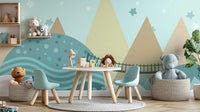Pastel-themed animated motifs in Kids Wallpaper design mountain-22
