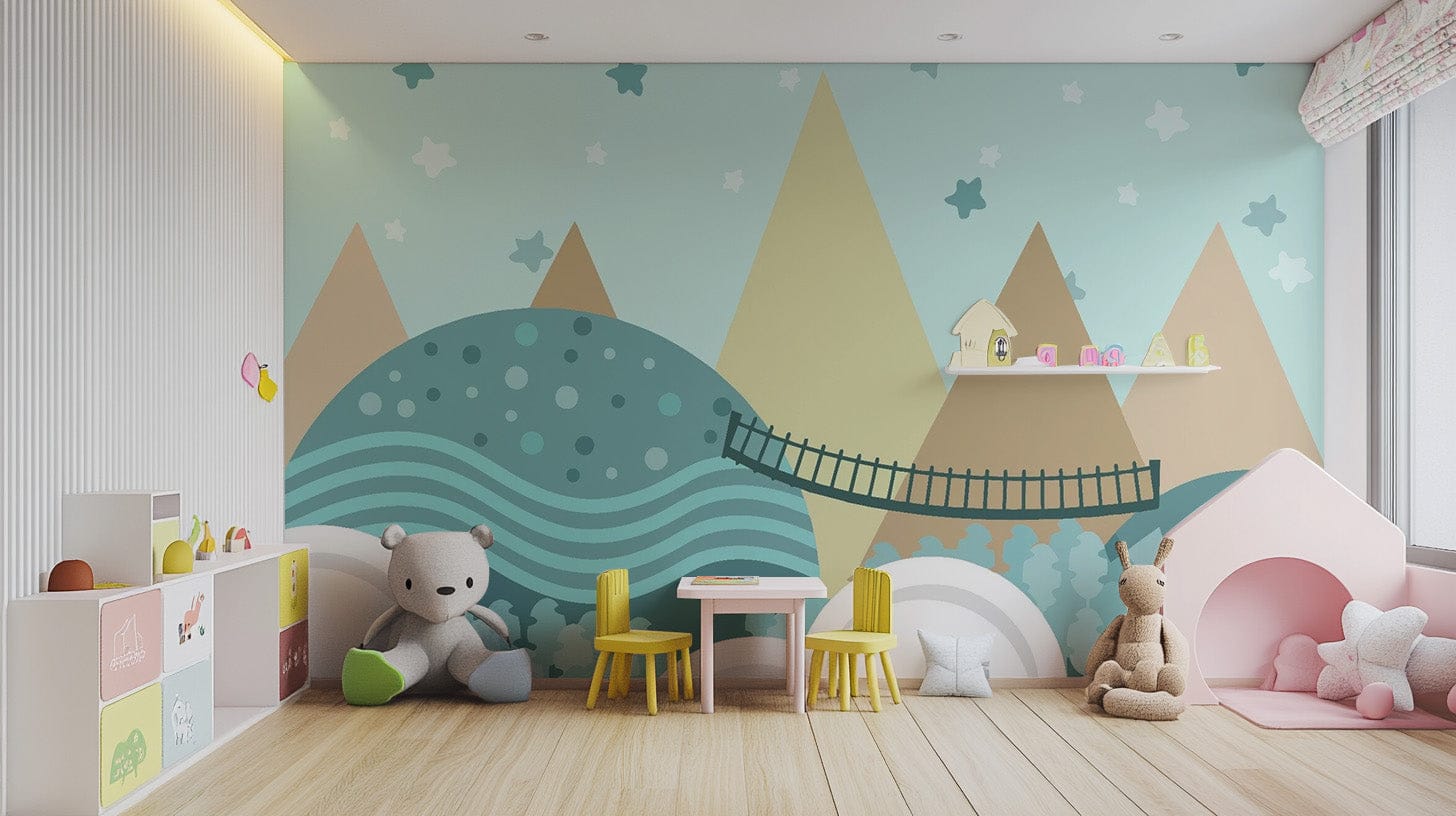 Kids Animated Pastel Motifs Wallpaper for playful rooms mountain-22
