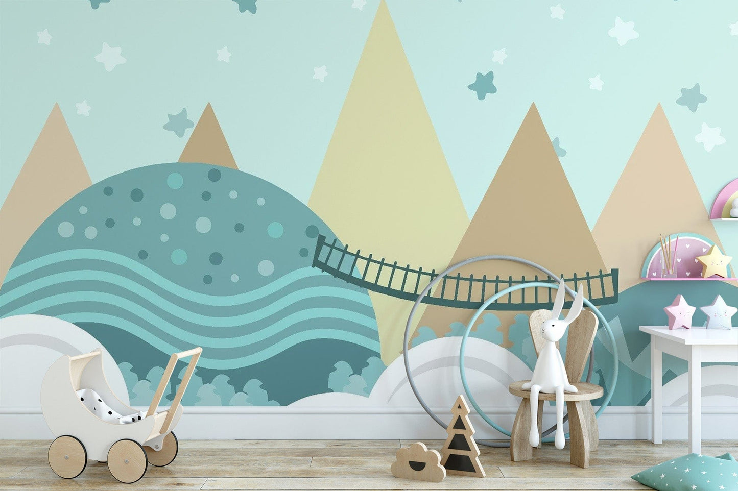 Colorful Kids Animated Pastel Motifs Wallpaper for walls mountain-22
