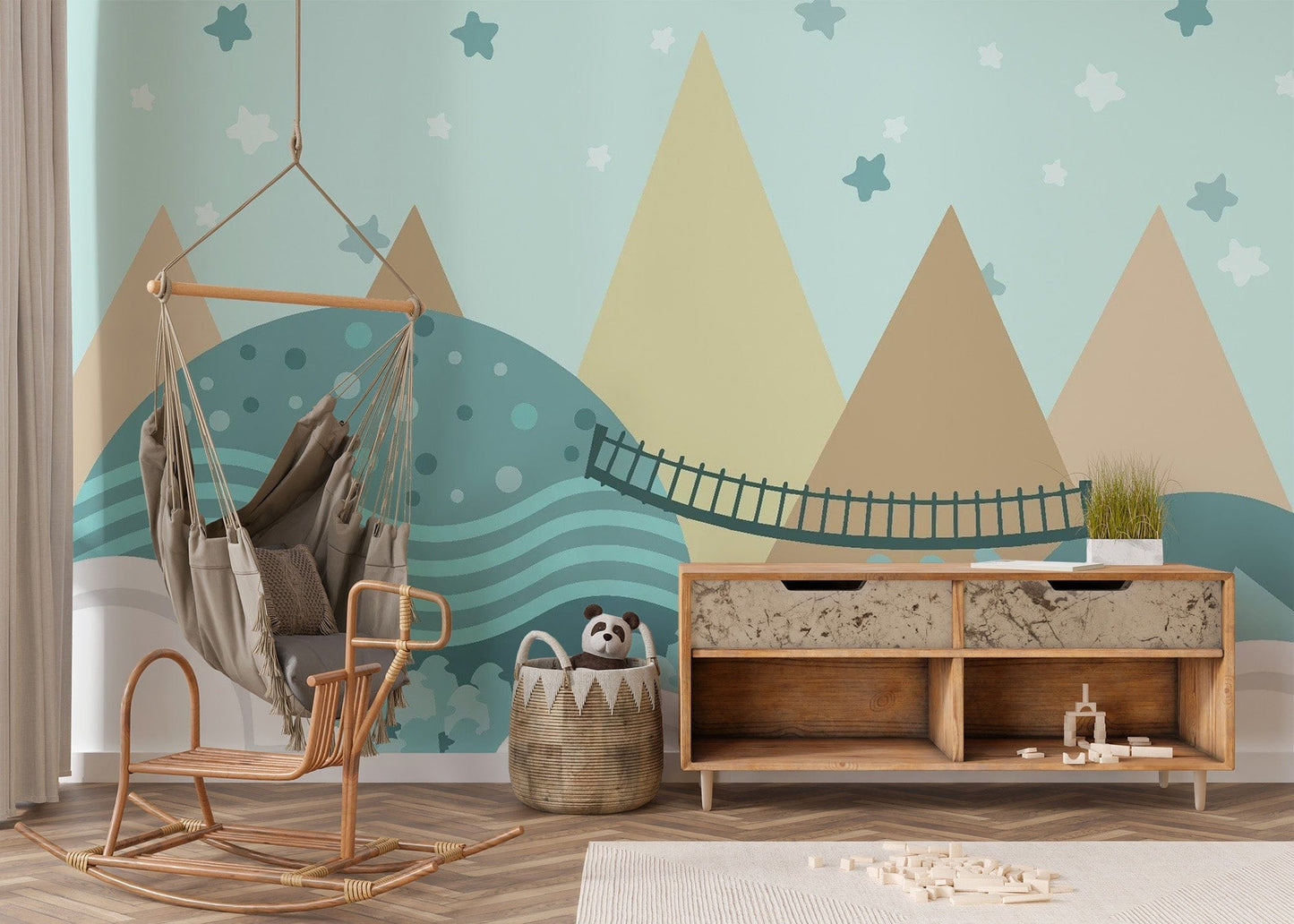 Kids Animated Pastel Motifs Wallpaper for bright spaces mountain-22
