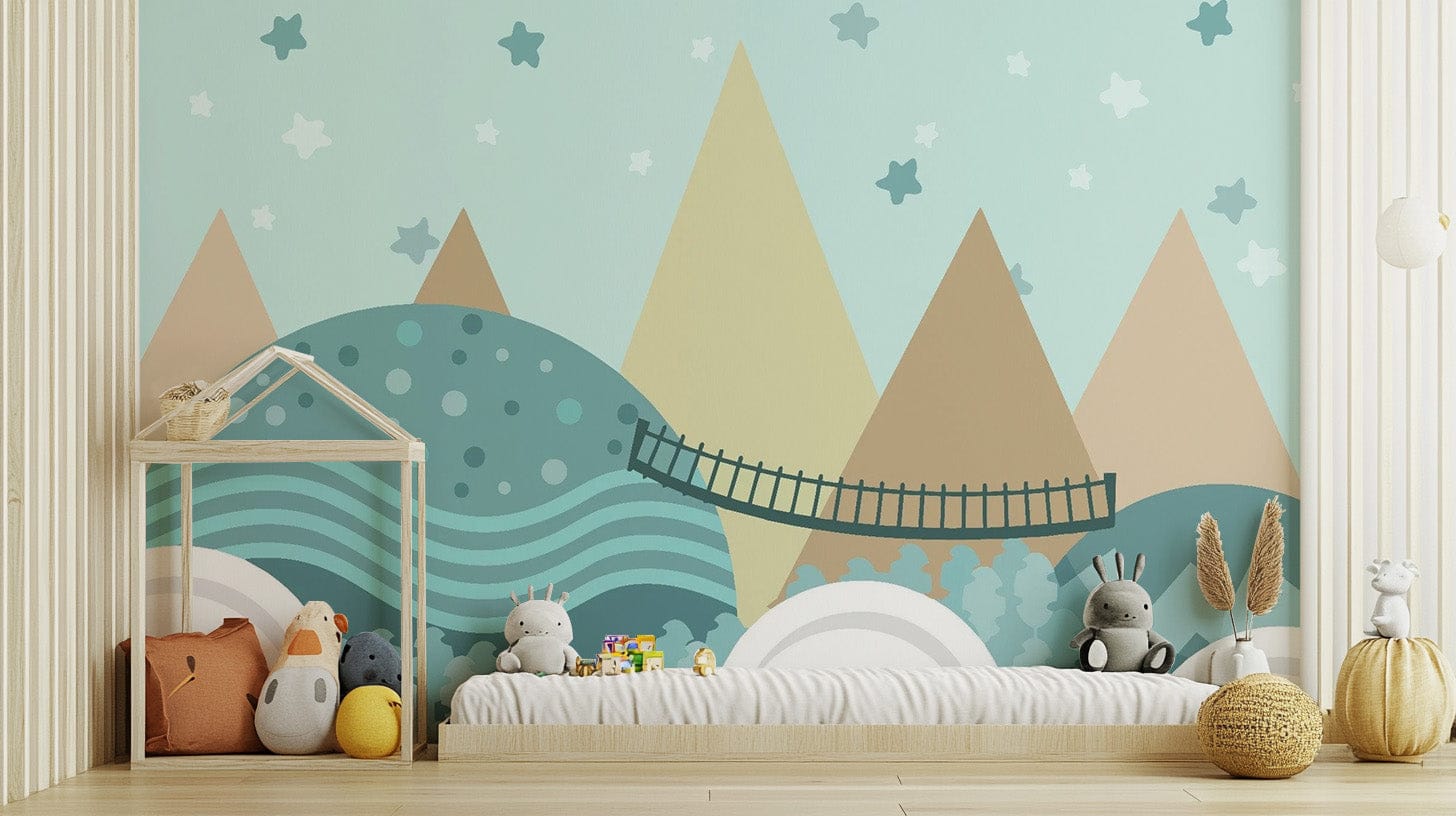 Kids Animated Pastel Motifs Wallpaper for calm rooms mountain-22
