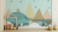 Kids Animated Pastel Motifs Wallpaper for calm rooms mountain-22
