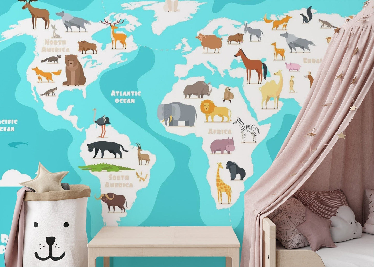 Kids Blue Ocean Map Wallpaper Mural - Giffywalls