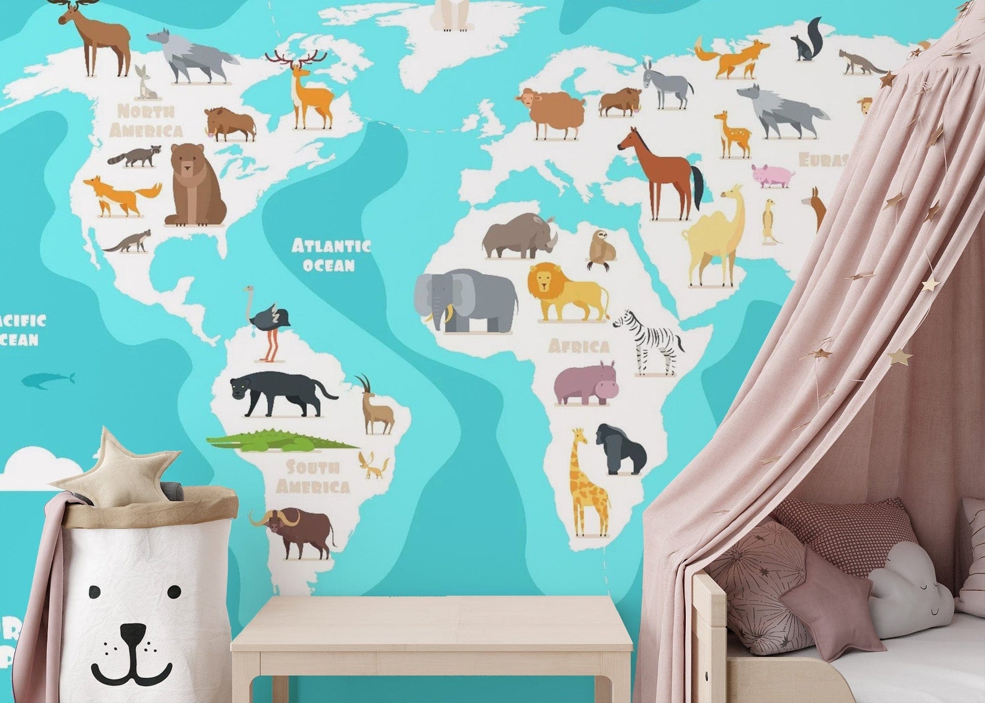 Kids Blue Ocean Map Wallpaper Mural - Giffywalls